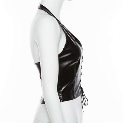Black PU Leather Crop Top -Crop Top -Rave Mates