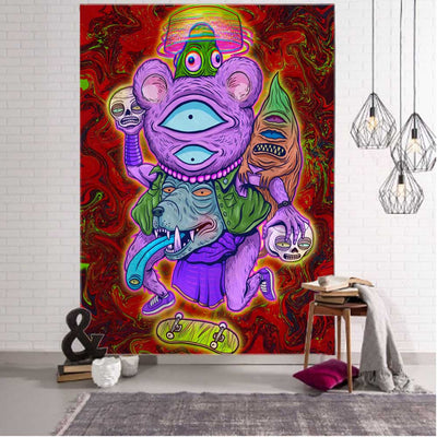 Trippy Cartoon Tapestry - Festival Tapestry - Rave Mates
