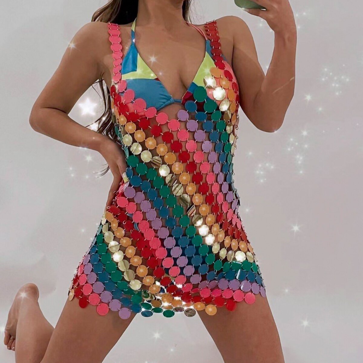 Colorful Bikini Chain Dress -Going Out Dresses -Rave Mates