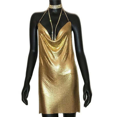 Gold Patchwork Mini Dress -Whole Outfit -Rave Mates