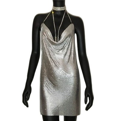 Gold Patchwork Mini Dress -Whole Outfit -Rave Mates