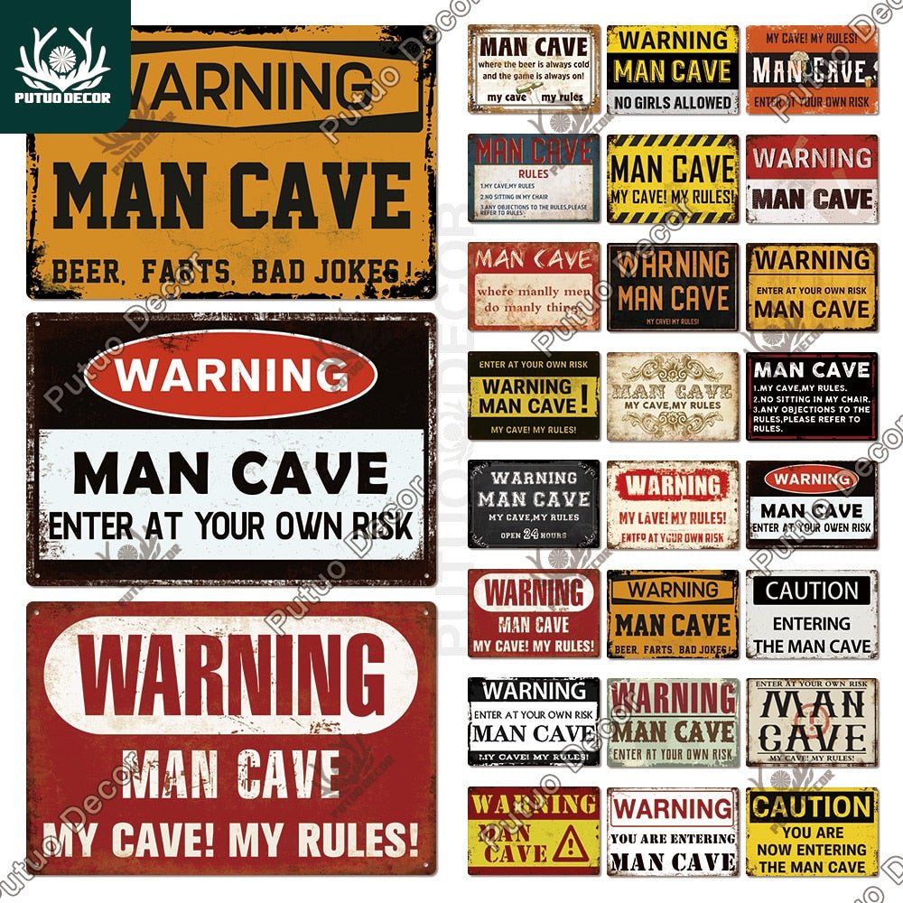 Putuo Decor Man Cave Metal Sign Vintage Tin Sign Funny Warning My Rules Caution for Bar Pub Club Man Cave Game Room Wall Decor -0 -Rave Mates