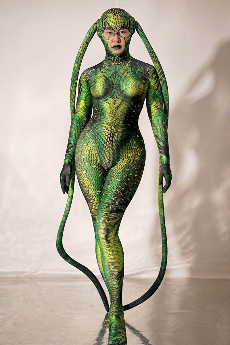 Rave Party Role-playing Green Snake Bodysuit -Rave Costumes -Rave Mates