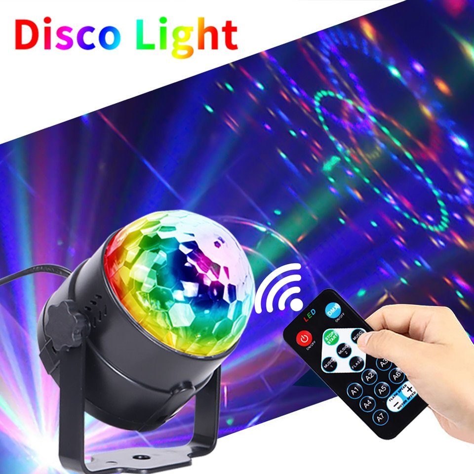 Sound Activated Rotating Disco Ball DJ Party Lights 3W 3 LED -Laser Lights -Rave Mates