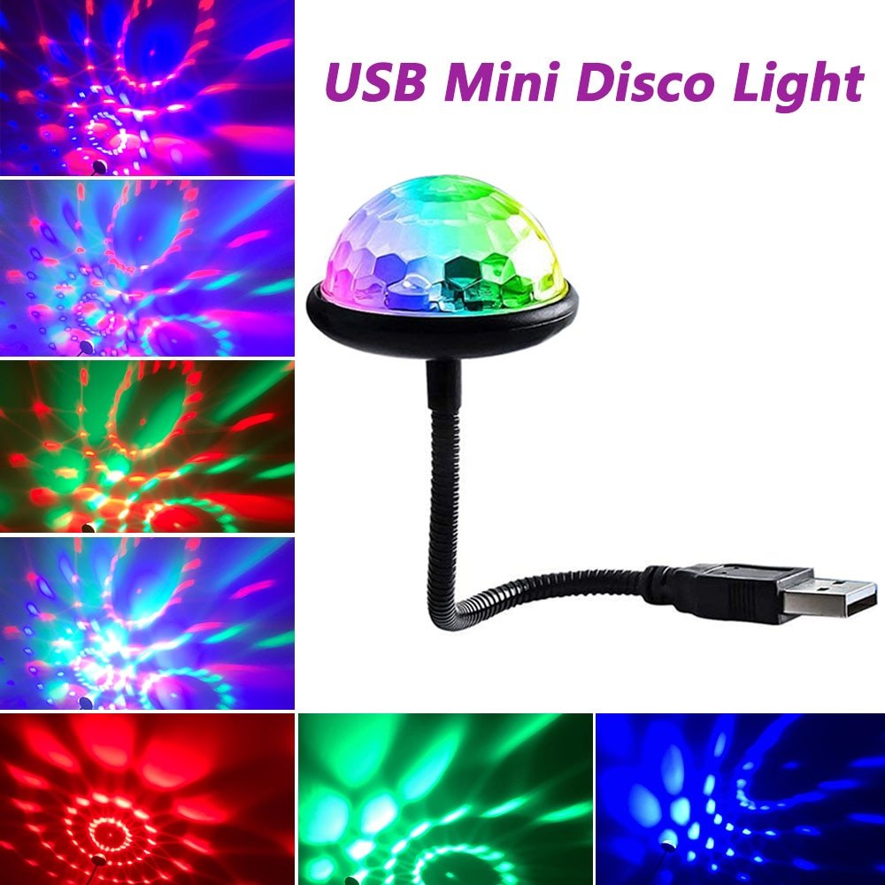 Sound Party Auto USB Mini Disco Ball Lights RGB -Laser Lights -Rave Mates