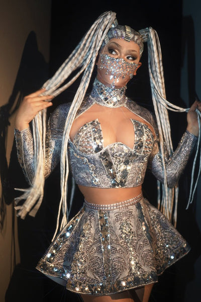 Sparkling Silver Party Costume -Whole Outfit -Rave Mates